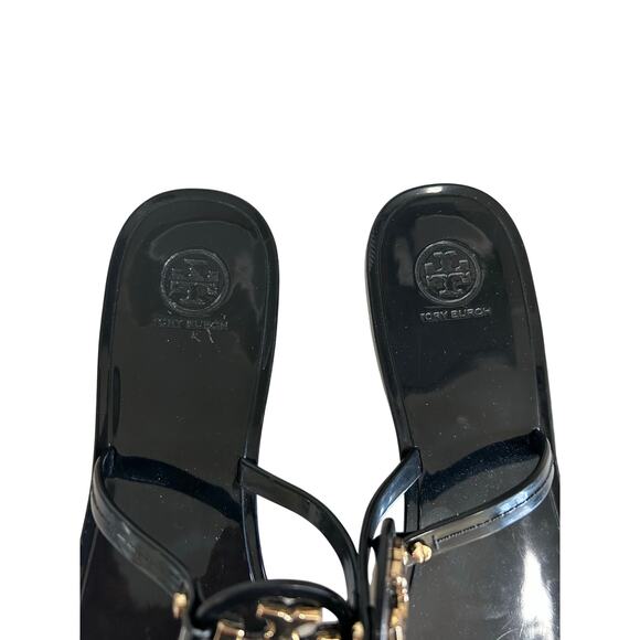 Tory Burch Black Sandals with Gold Accent - Picture 8 of 9